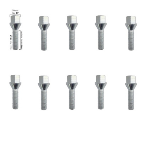 KIT DI 10 BULLONI PER DISTANZIALI CHIAVE DA 17 12x1.5  L. 40mm