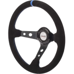 <VOLANTE IN CAMOSCIO NERO CUCITURE AZZURRO D.350 mm - SKDOWN