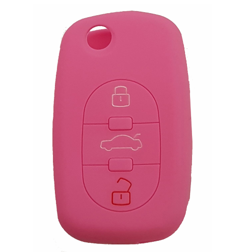 GUSCIO SILICONE ROSA PER CHIAVE AUDI 3 TASTI C/TASTO BAULE